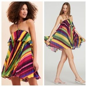 Amur Sevyn Vibrant Colorful Stripes Mini Halter Dress 4951